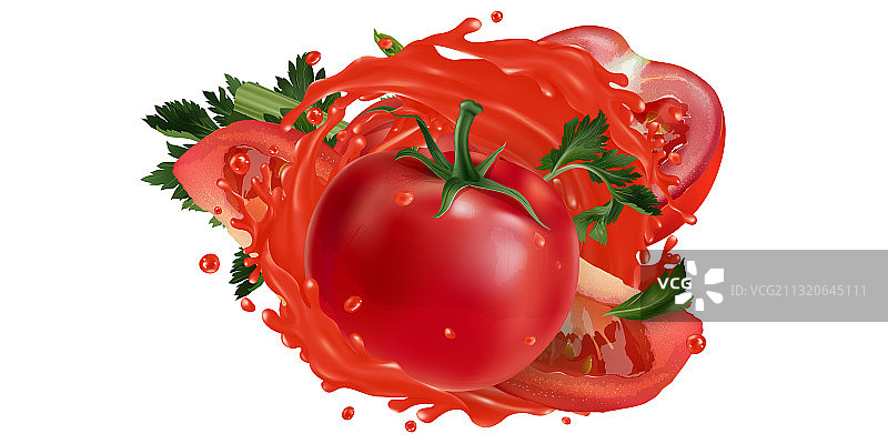 蔬菜汁中的番茄和芹菜飞溅图片素材