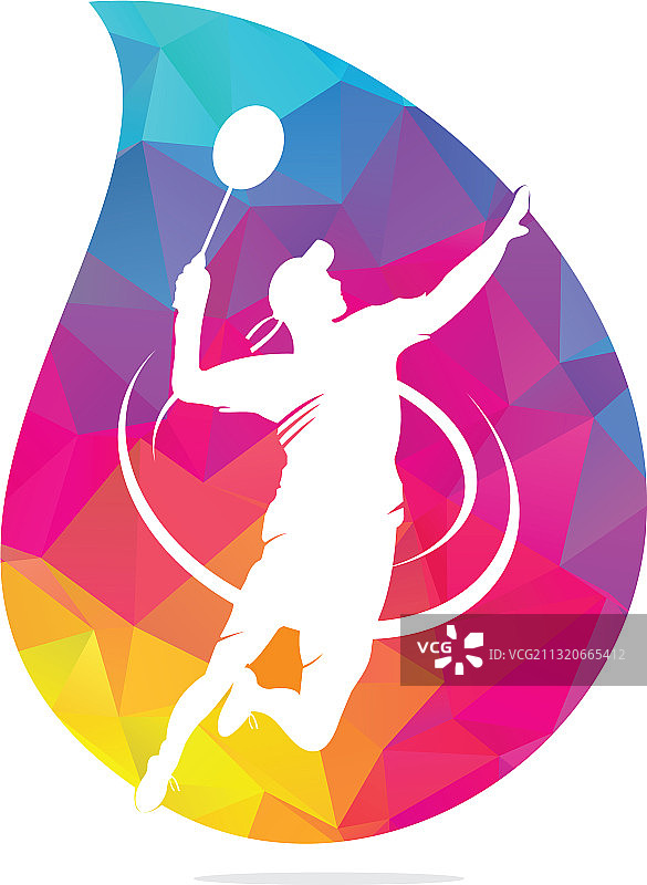 羽毛球运动员水滴形概念徽标图片素材