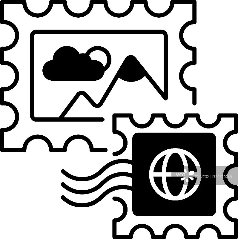 黑色线性邮票图标图片素材