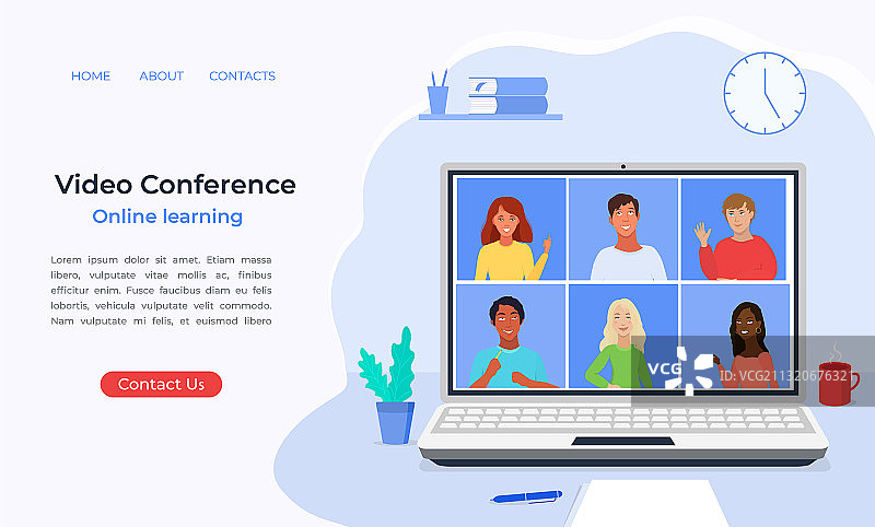 在家通过电话会议进行在线课程学习图片素材