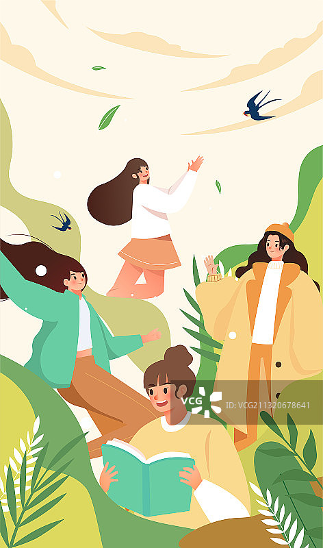 女性春分插画图片素材