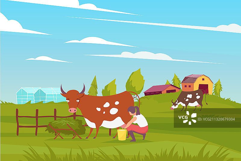 挤奶女工的农场场景图片素材