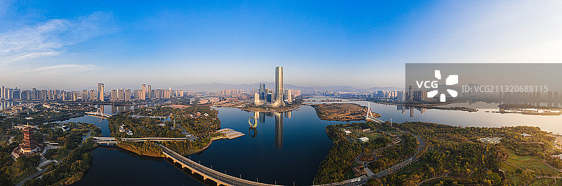 厦门集美杏林湾日出风景全景图图片素材