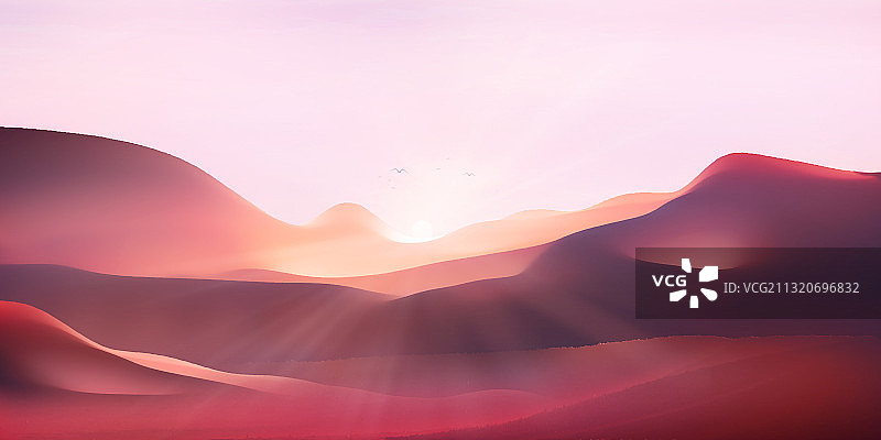 早晨森林里太阳从天边升起插画背景图片素材