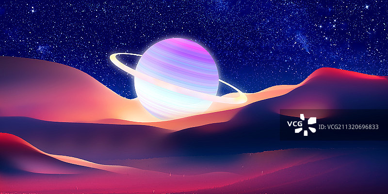 星球悬浮在空中，星星在发光插画图片素材