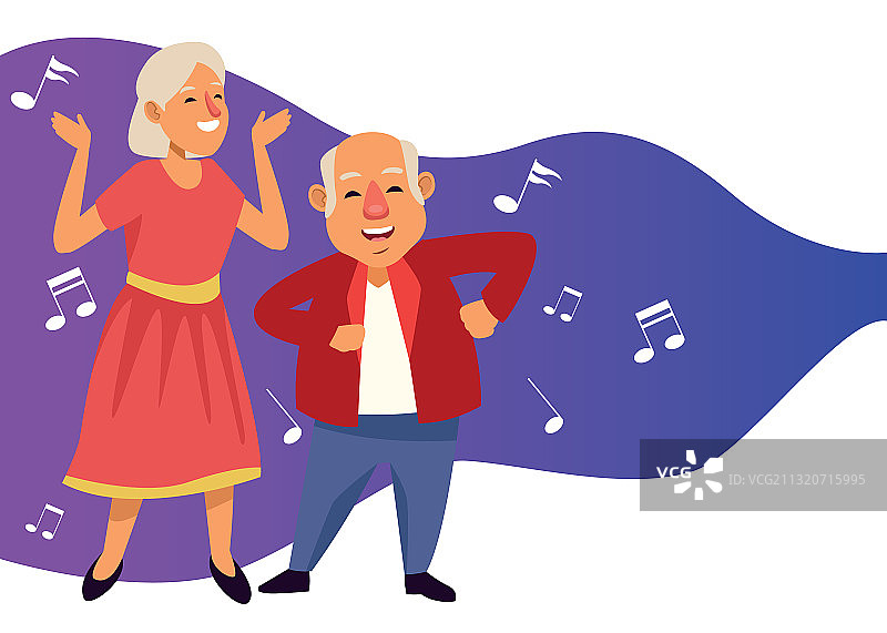 老年夫妇伴随音符跳舞图片素材