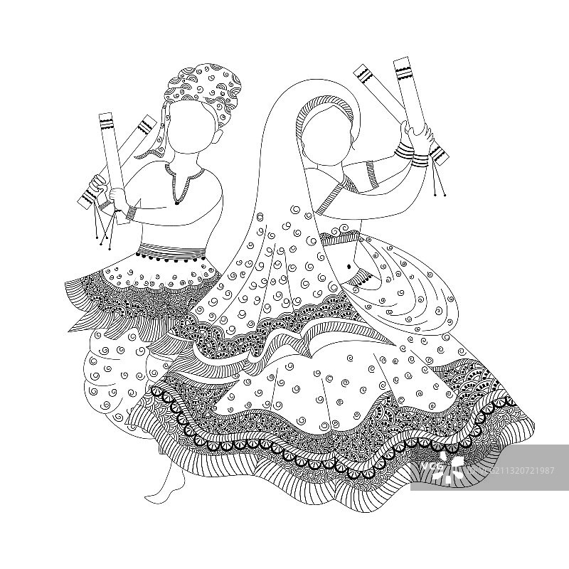 创意曼陀罗艺术情侣跳 Dandiya 舞图片素材