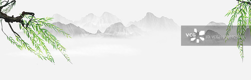 中国风春天水墨山水画春分背景插画图片素材