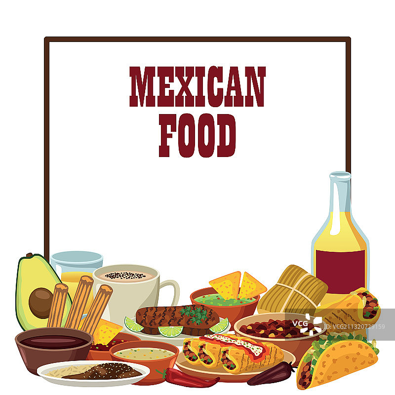 墨西哥食物字母海报与龙舌兰酒图片素材