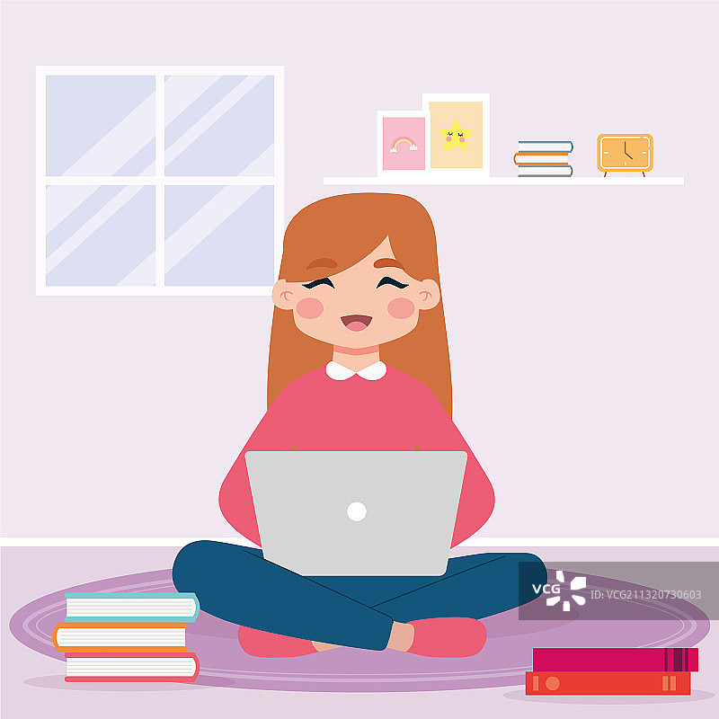 在家学习的女孩图片素材