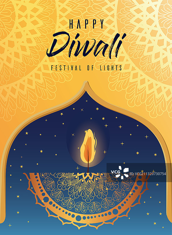 黄色背景上的排灯节蜡烛图片素材