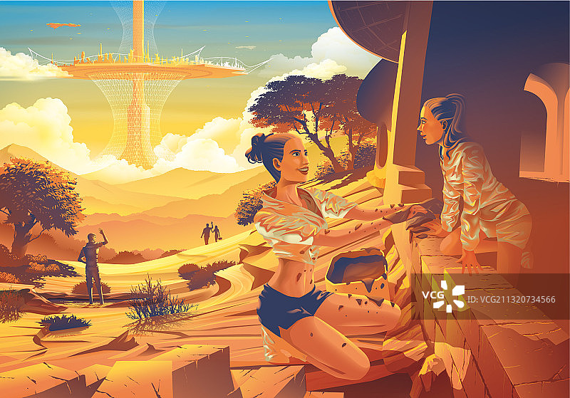 一家人合力建造土房图片素材