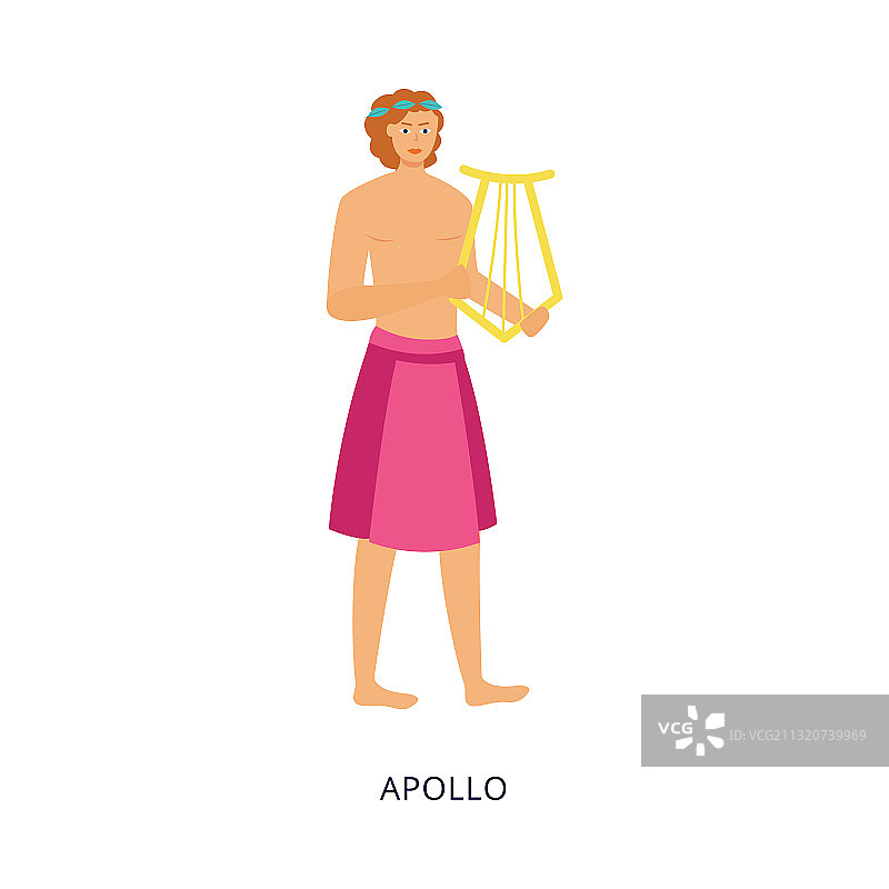 阿波罗希腊神或神话人物扁平设计图片素材