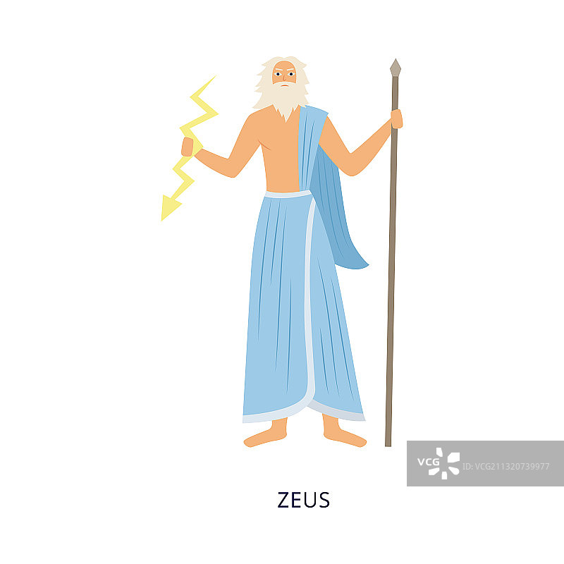 手持雷电的希腊奥林匹斯山神宙斯扁平设计图片素材