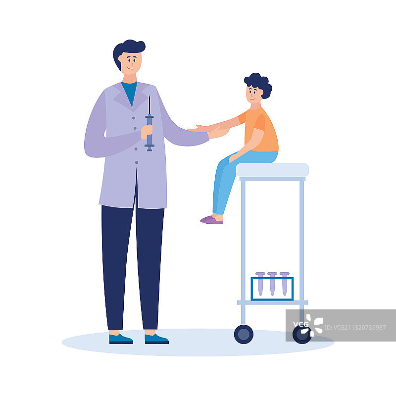 儿童与医生拿着疫苗注射器图片素材