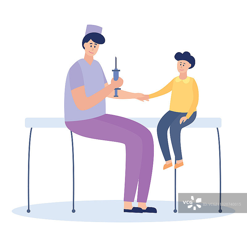 医生给孩子接种疫苗－卡通护士图片素材