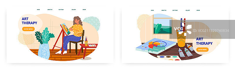 绘制几何抽象艺术作品的女艺术家图片素材