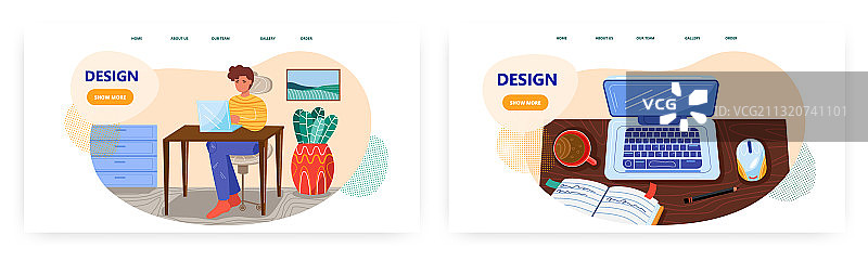 男人在家庭办公室使用笔记本电脑工作图片素材