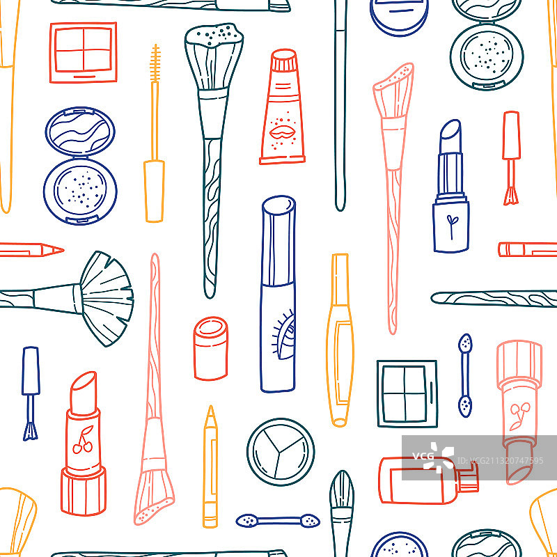 彩色轮廓化妆品无缝图案图片素材