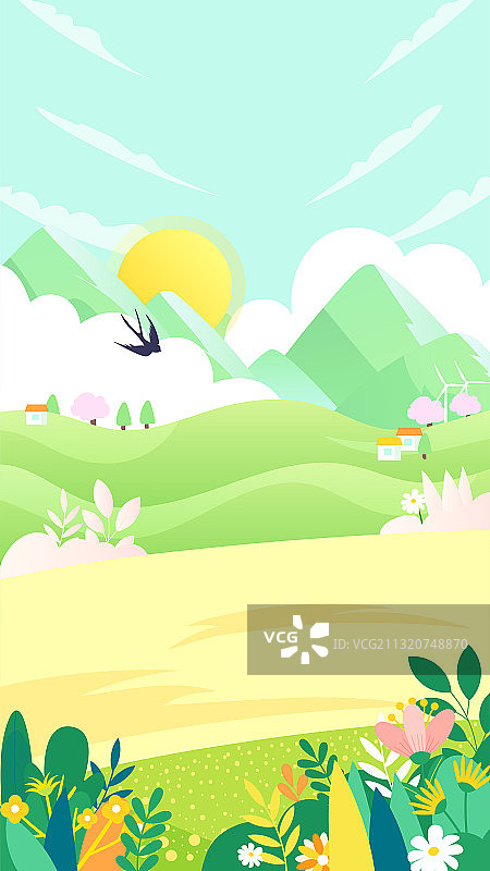 春天春分清明五一出行户外风景矢量插画竖图图片素材