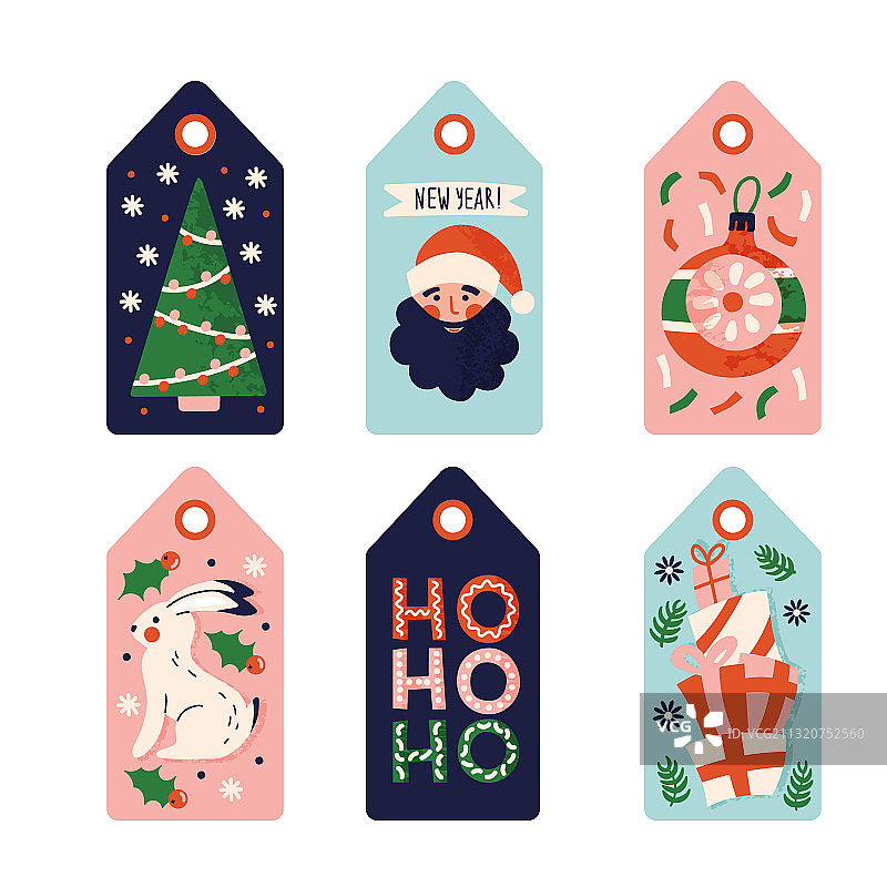 新年礼物标签扁平设计图片素材