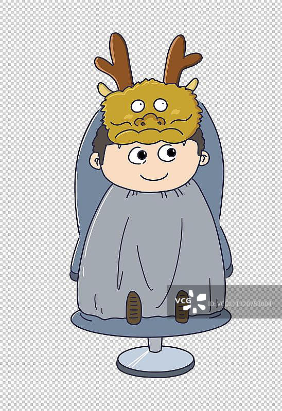 元素：带龙头帽子的孩子等待理发图片素材