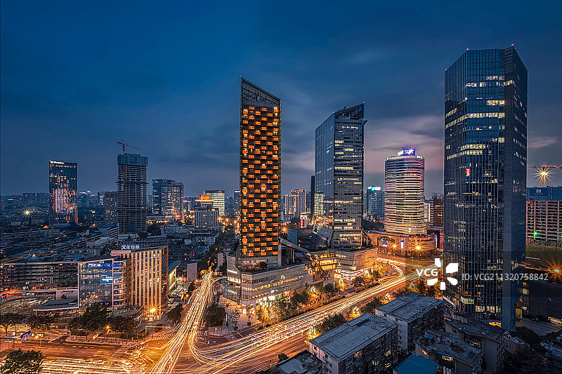 成都 城市天际线 夜景 发展 成华区 高新区 金牛区 车流图片素材