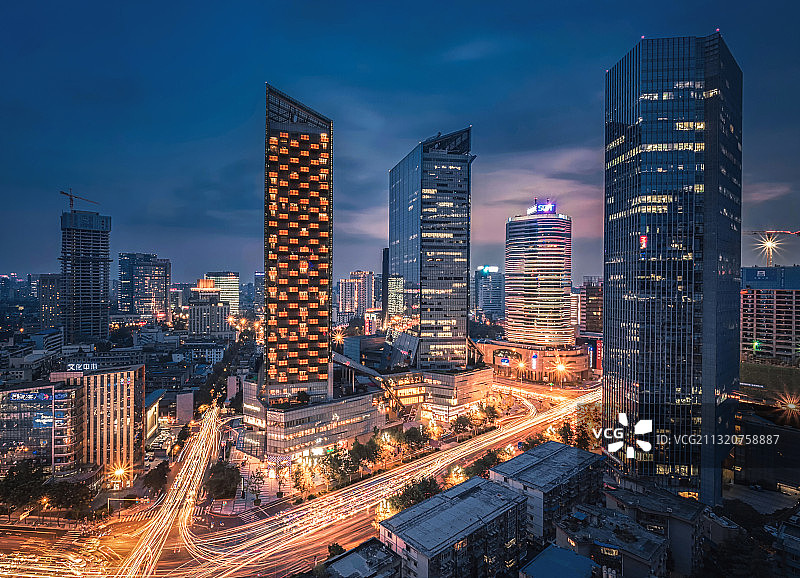 成都 城市天际线 夜景 发展 成华区 高新区 金牛区 车流图片素材