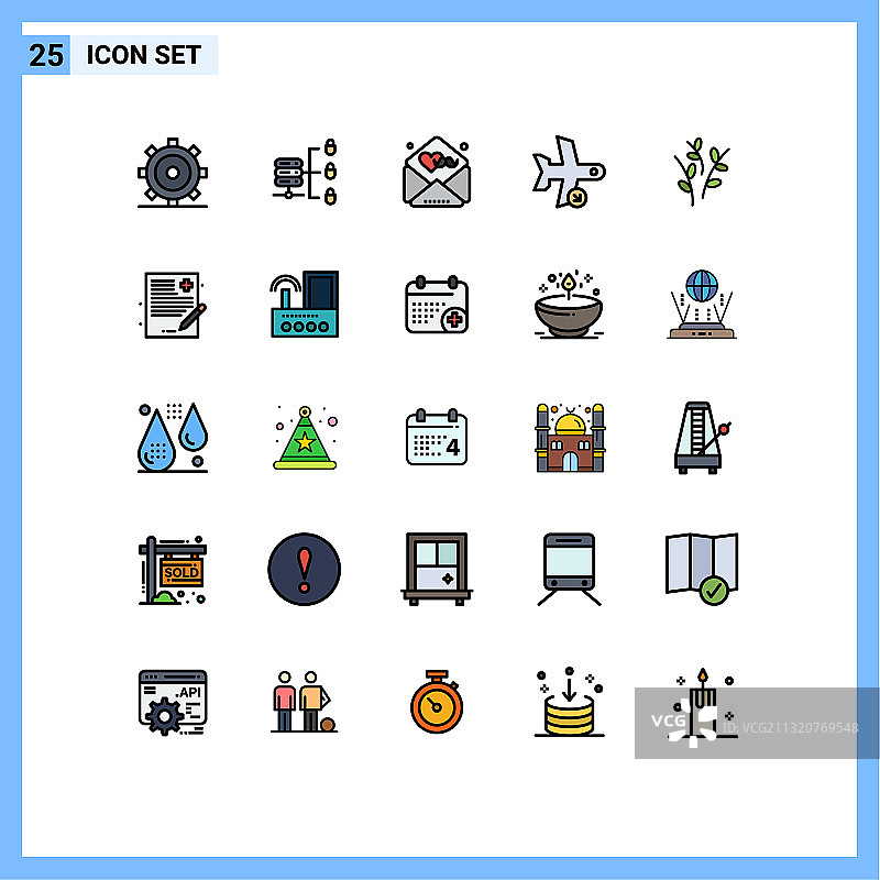 包装25个现代填充线平面颜色的标志图片素材