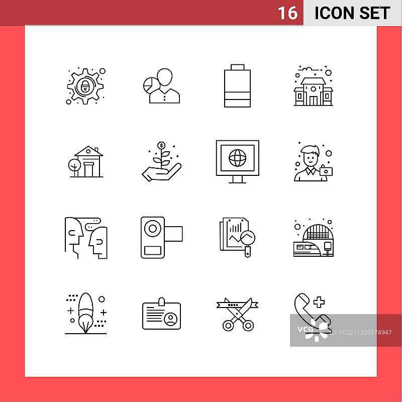 用于建筑教育的网格上的16个轮廓图片素材