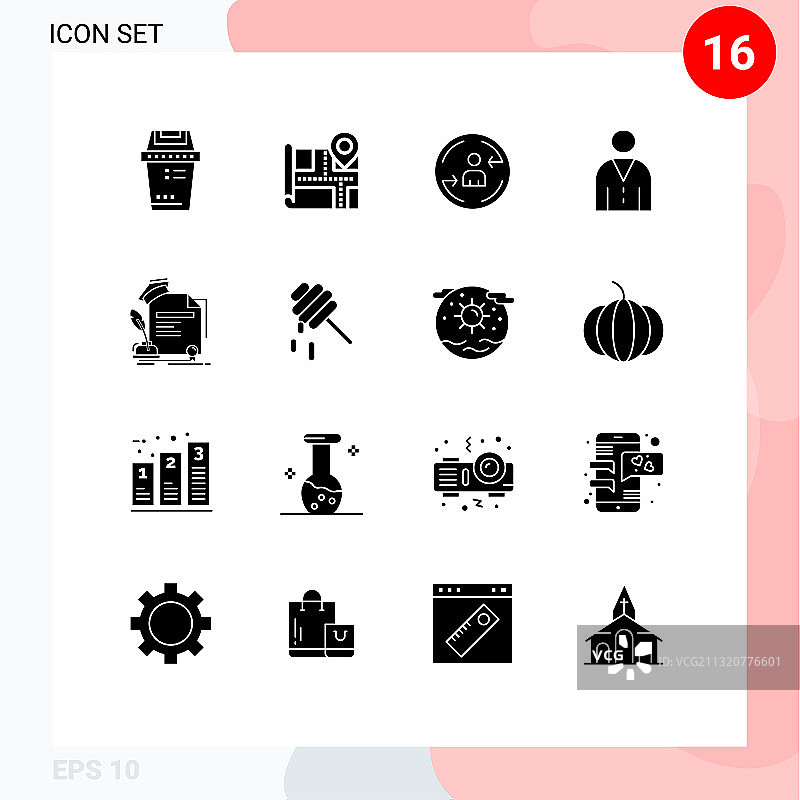 可编辑的线包16个简单的固体字形图片素材