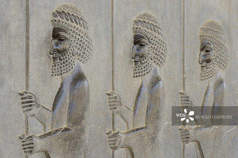 伊朗联合国教科文组织世界遗产波斯波利斯阿帕达纳东部楼梯卫队游行图片素材