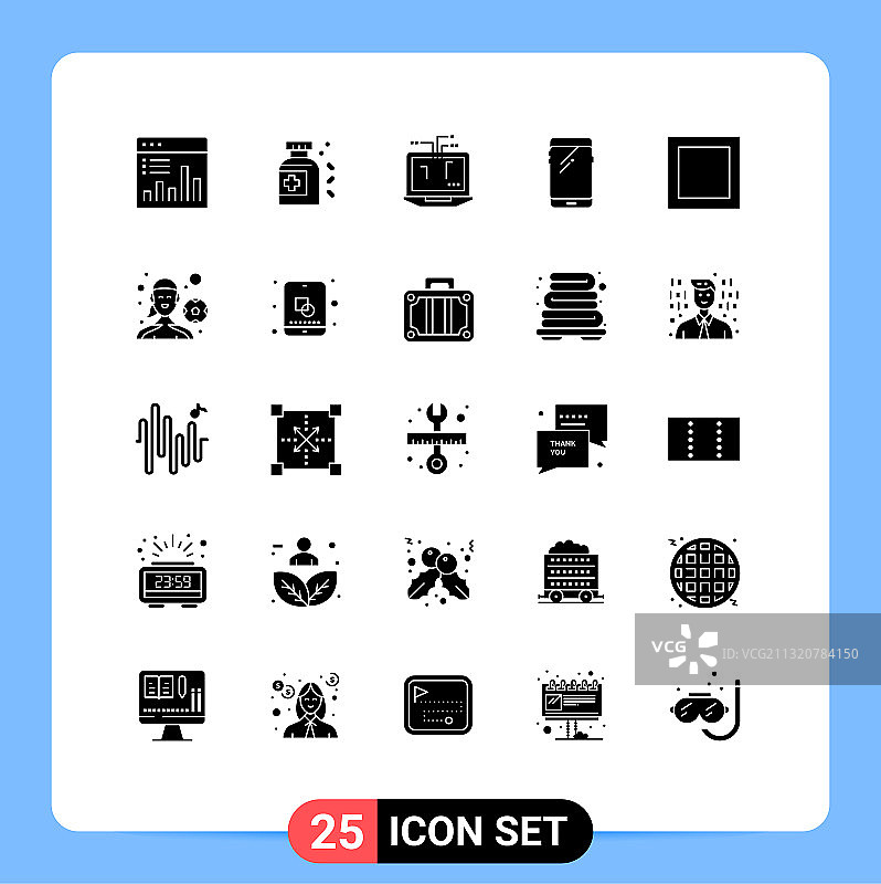 可编辑的线包25个简单的固体符号图片素材