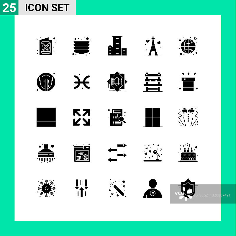 可编辑的线包25个简单的固体符号图片素材