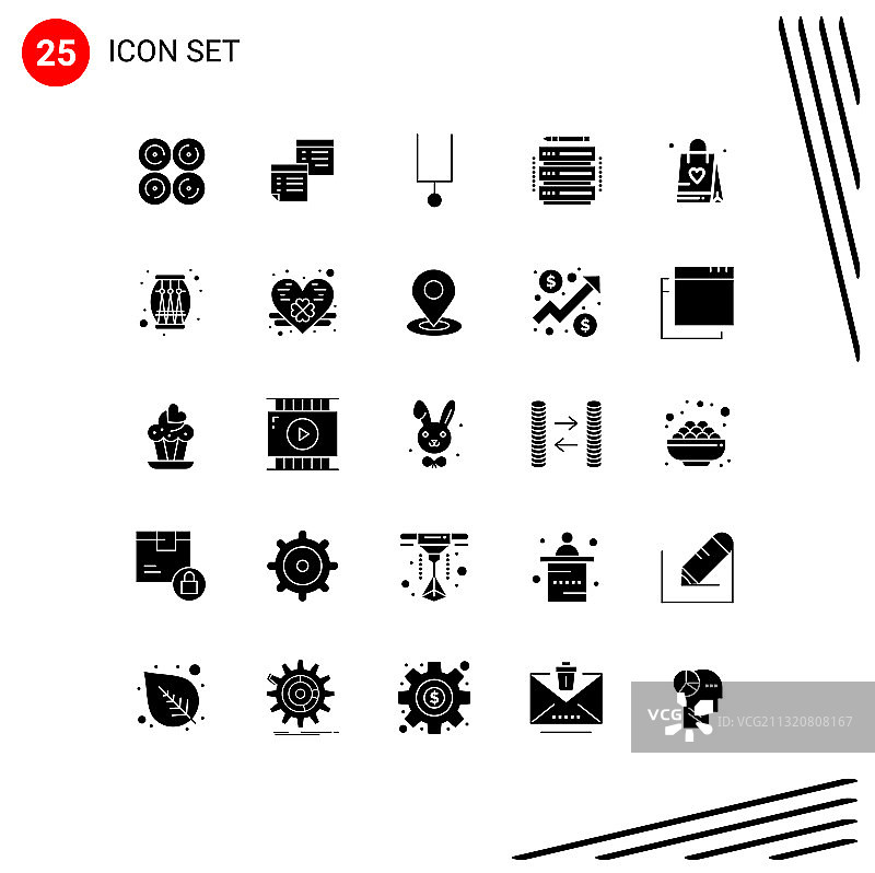 可编辑的线包25个简单的固体符号图片素材