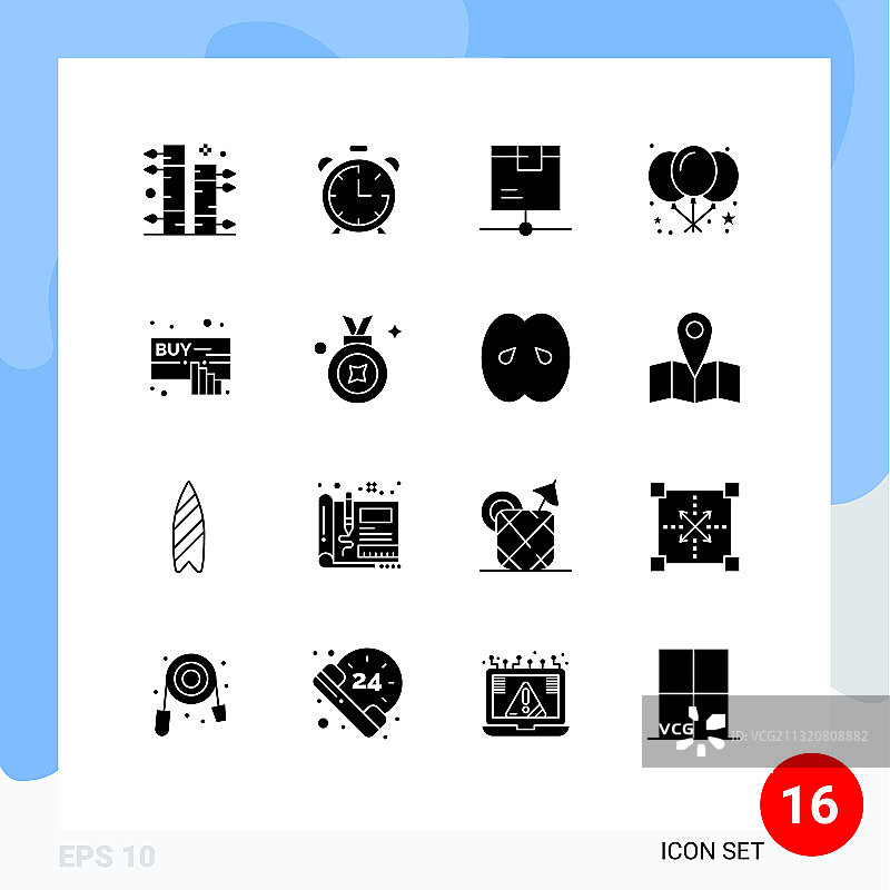 可编辑的线包16个简单的固体字形图片素材