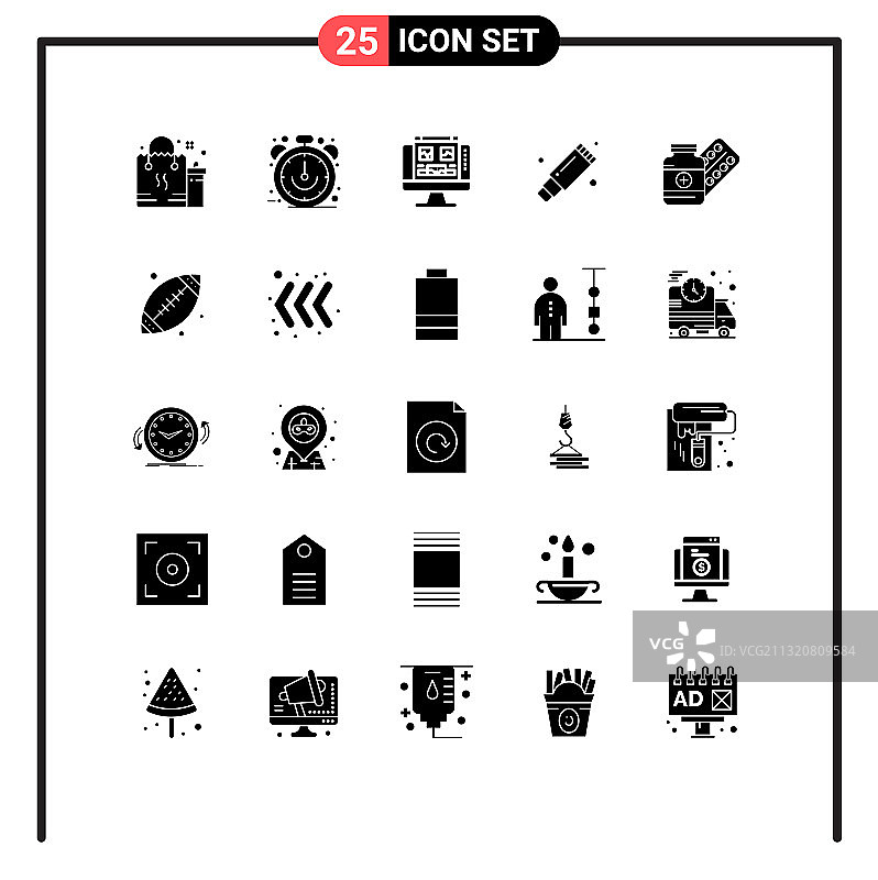 可编辑的线包25个简单的固体符号图片素材