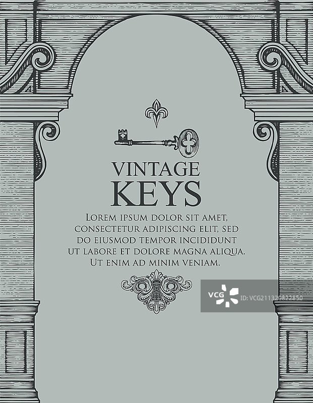 带有旧钥匙和中世纪拱门的banner图片素材