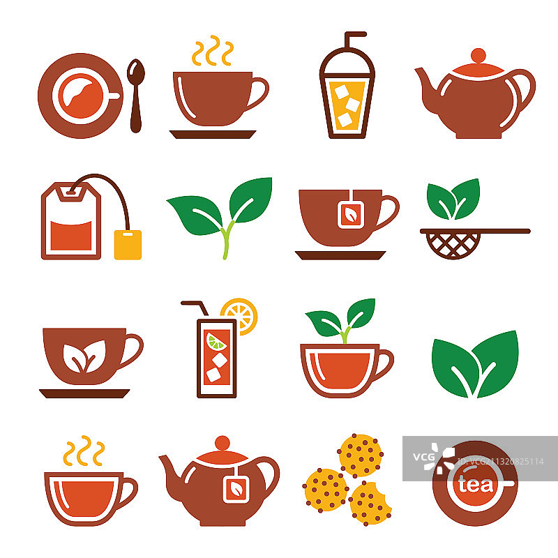 红茶和冰茶图标集图片素材
