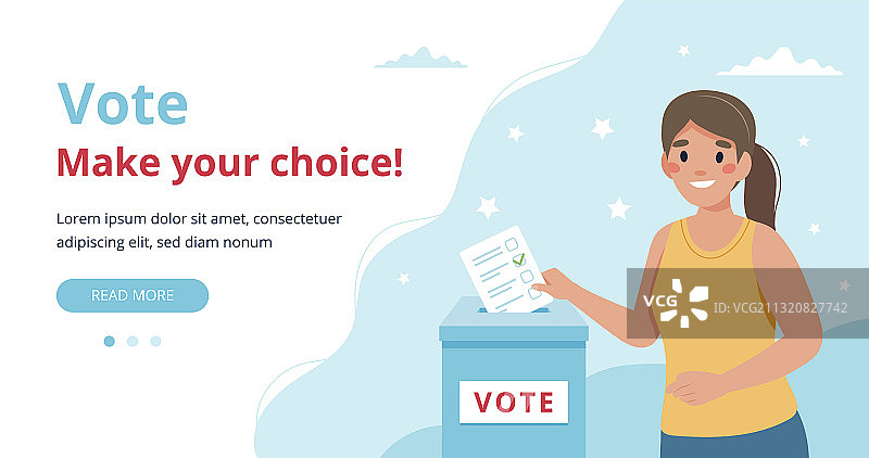 女人在投票网站上投票并将选票放入投票箱图片素材