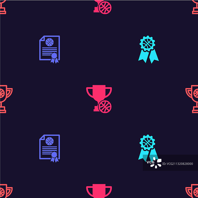 篮球奖杯、证书和篮球套装图片素材