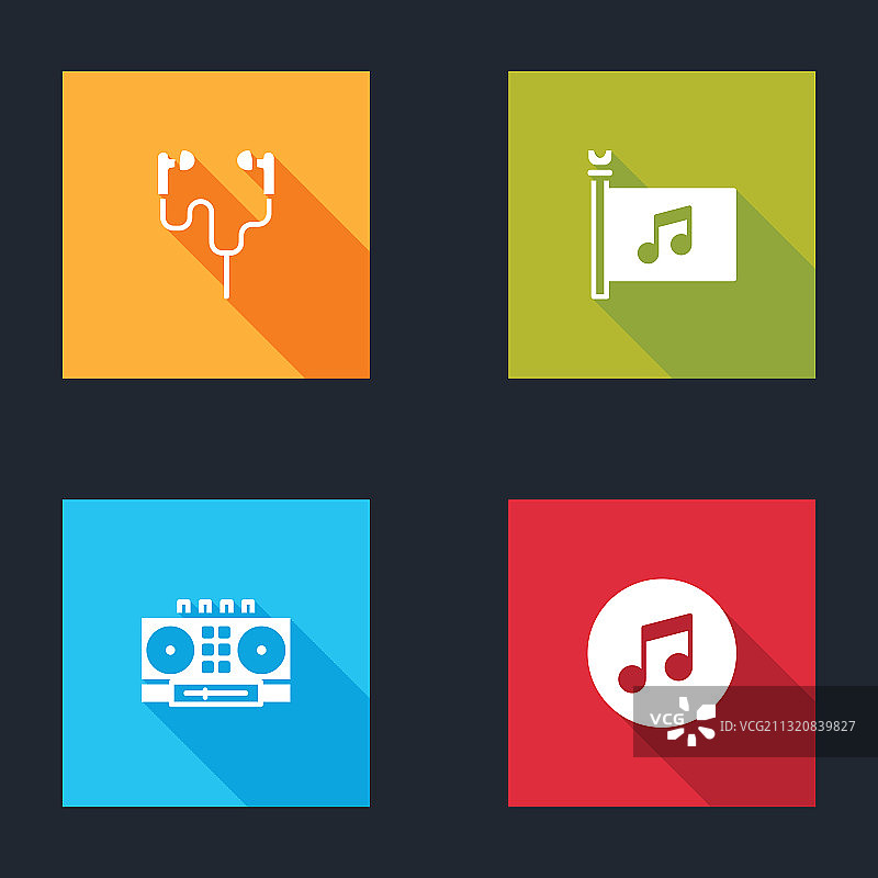 无线耳机、音乐节旗帜和DJ控制器套装图片素材