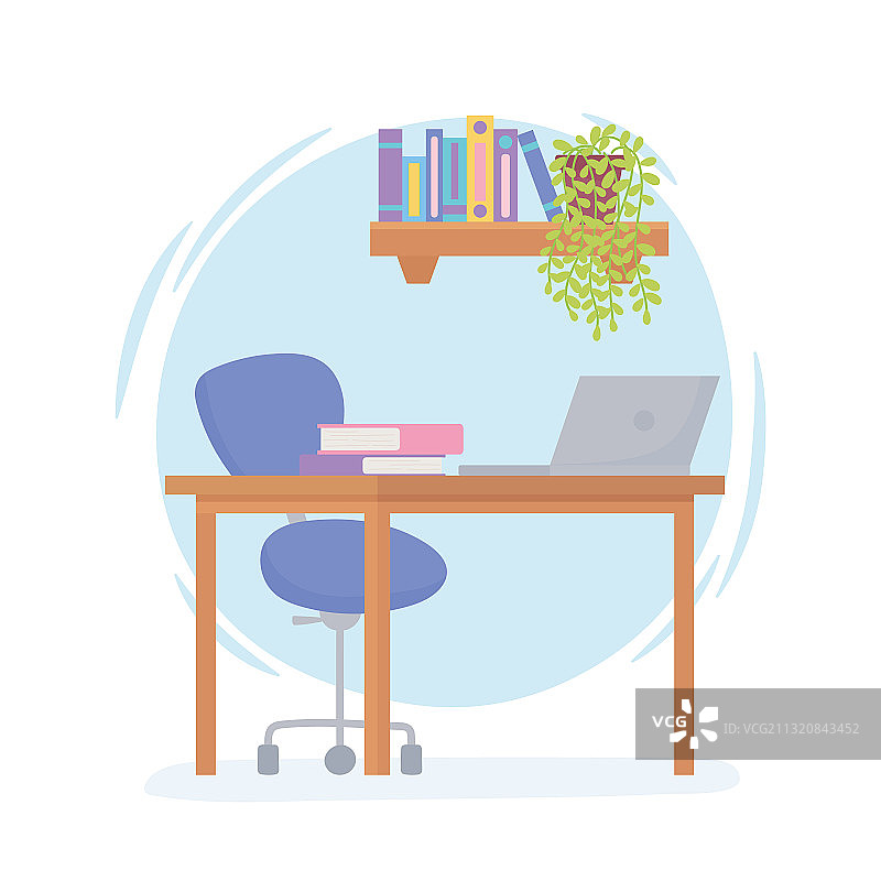 办公室工作场所的桌椅笔记本电脑架子图片素材