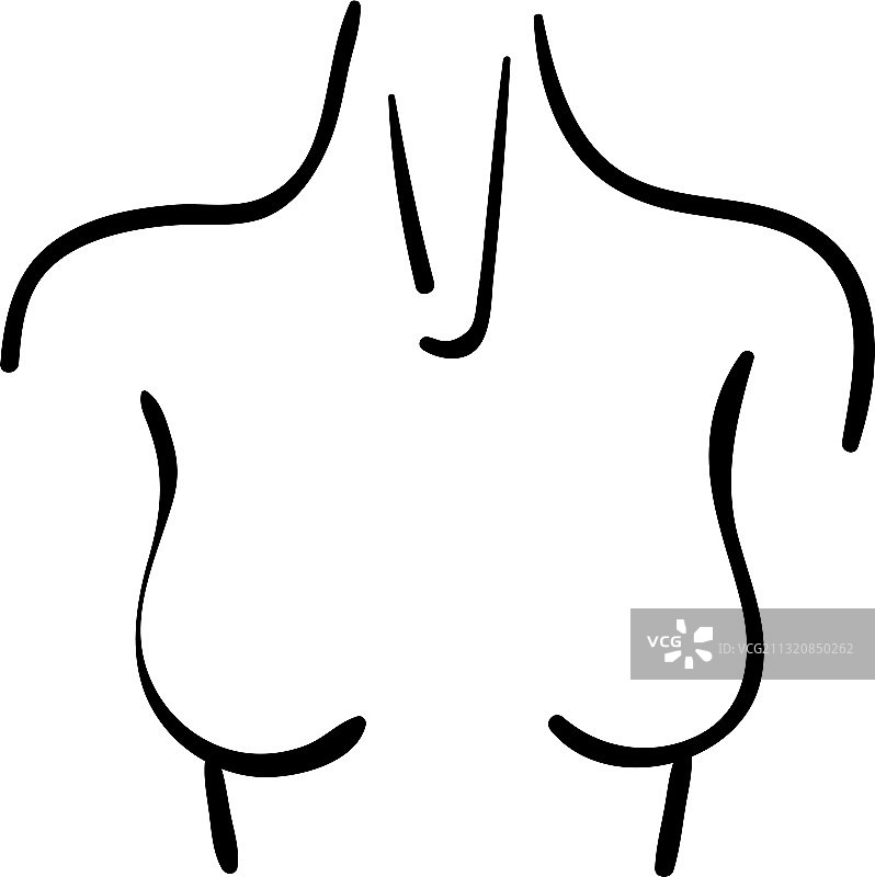 女人身体颈部和胸部黑线图标图片素材