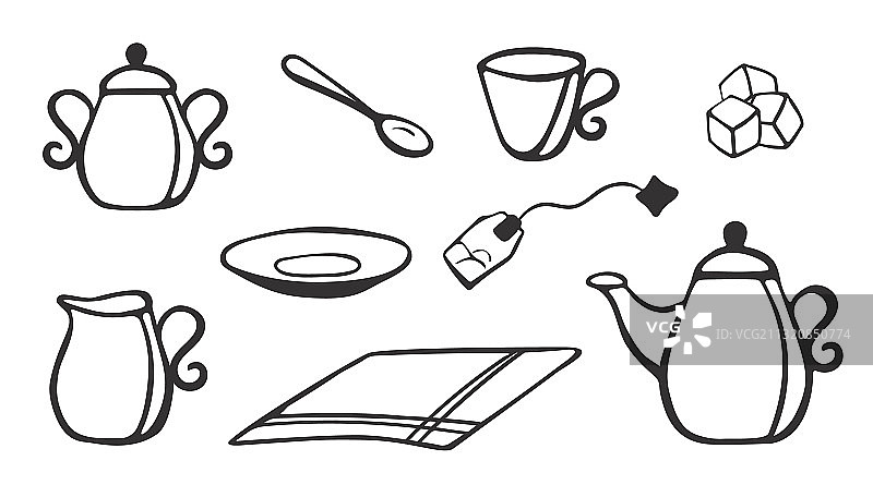 手绘风格茶具图片素材