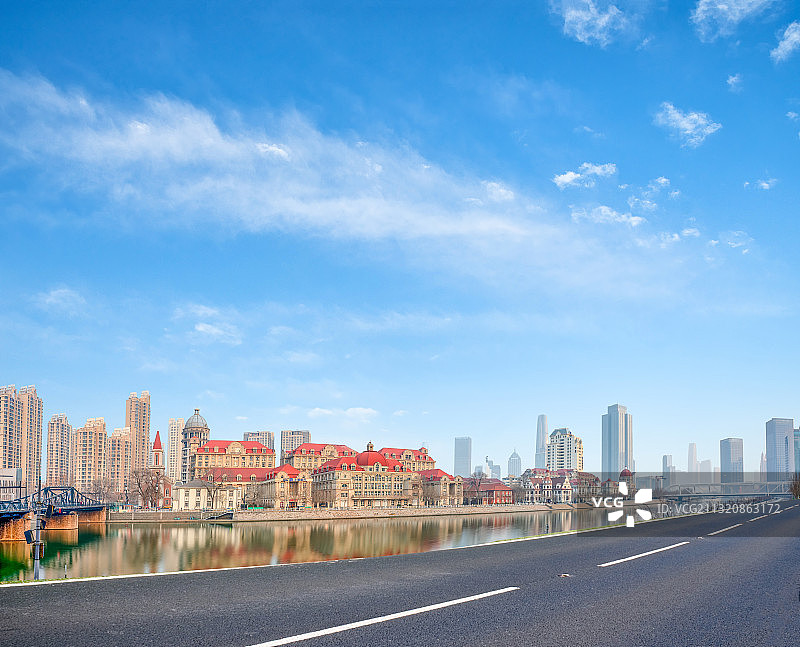 天津市金刚桥海河沿岸风景区全景图图片素材