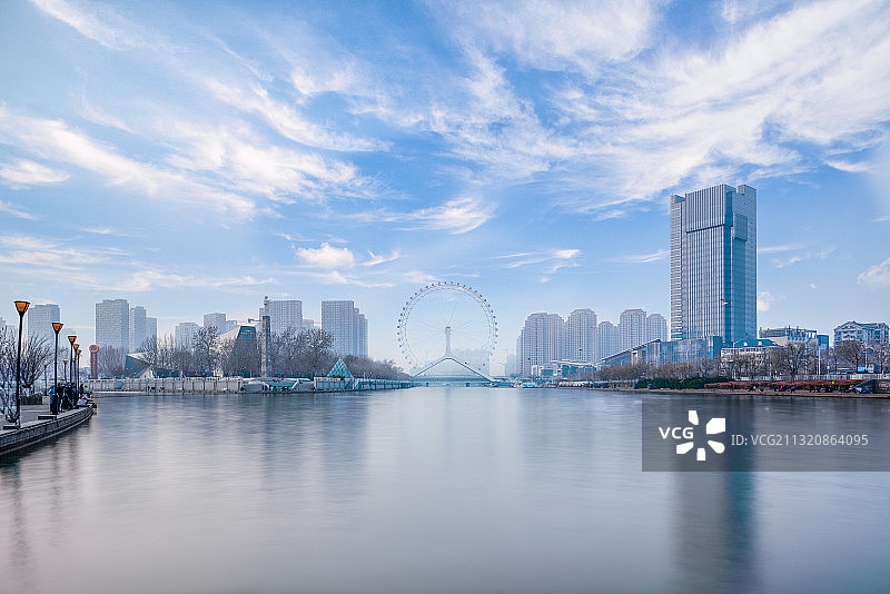 天津市海河三岔口天津之眼景区全景图图片素材