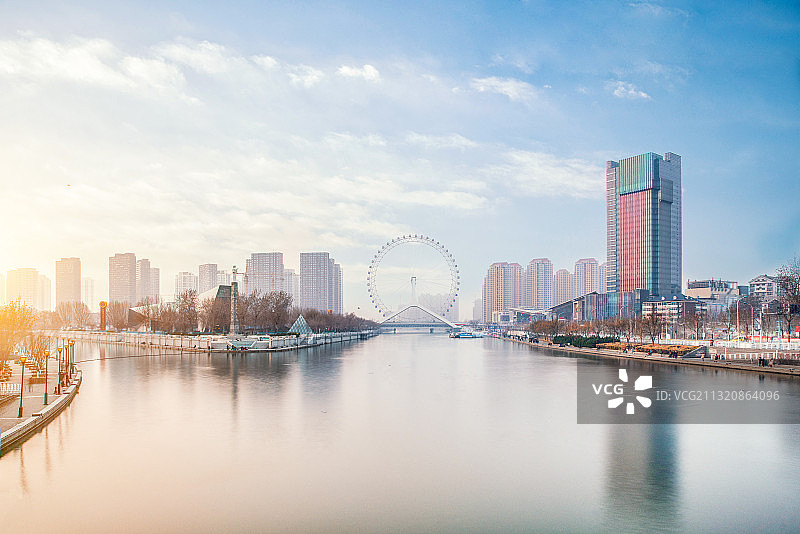 天津市海河三岔口天津之眼景区全景图图片素材