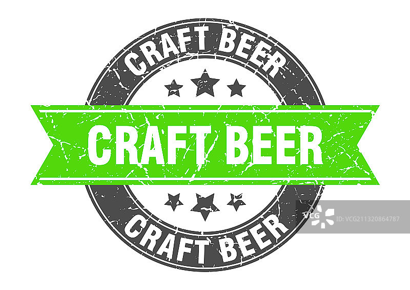 精酿啤酒圆形印章与丝带标签图片素材