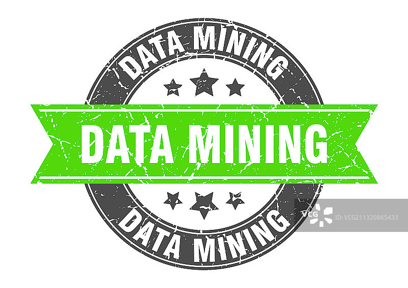 带缎带标签的数据挖掘圆形印章图片素材